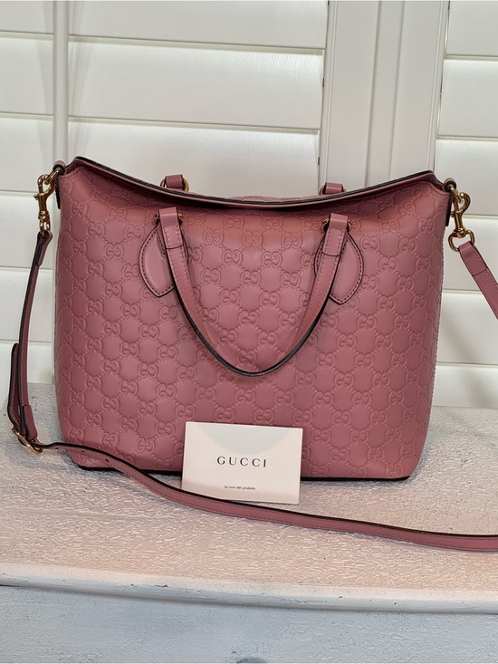 Gucci Handbags - Gucci Guccissima Pink GG-Embossed Leather Tote - Crossbody